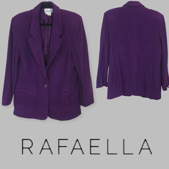 Rafaella  Vintage Deep Purple Wool Blend  Cashmere Blazer Coat Jacket Womens 10 - Picture 1 of 12